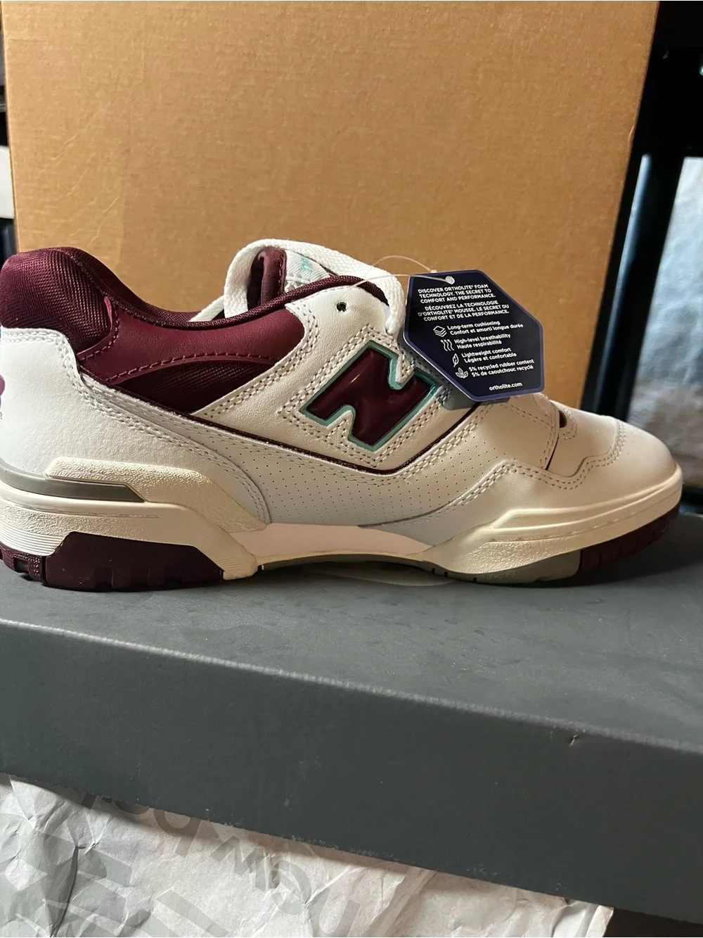 New Balance 550 sneakers in a Burgundy Cyan colorway